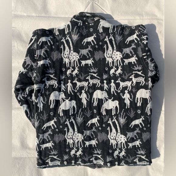 Vintage 90s Y2k Knit Animal Print Tapestry Button Front Lined Jacket Large Nepal - Picture 2 of 4